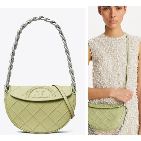NEW WITH TAGS!!!AUTHENTIC Tory Burch Olive Fleming Crescent Shoulder Bag